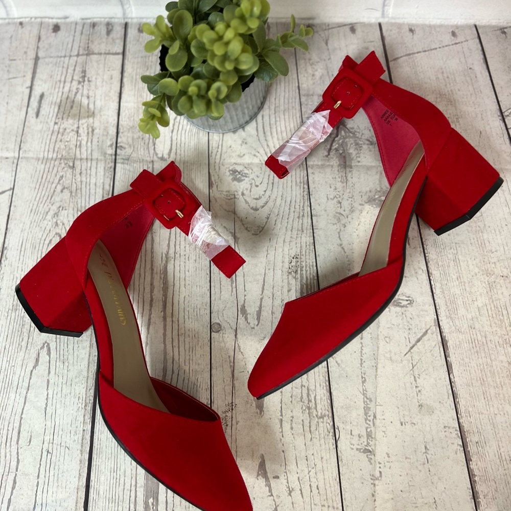 Dream Pairs Size 7 Red Heels Pumps Point Toe Ankle Strap Fabric New